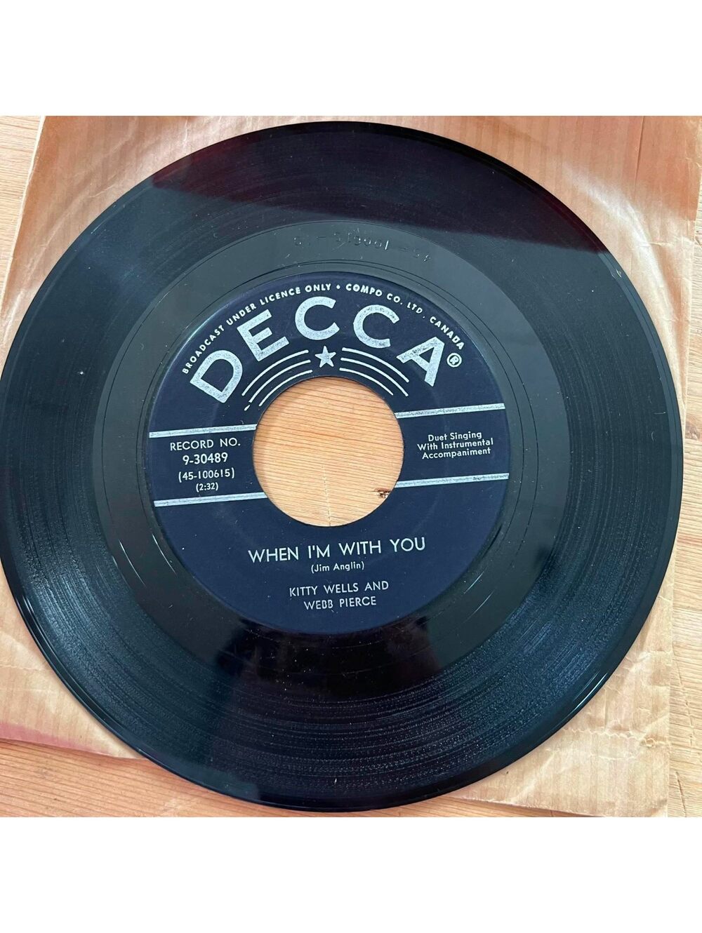 Kitty Wells and Webb Pierce - When I'm with You/One Week Later 45rpm VG+ R08
